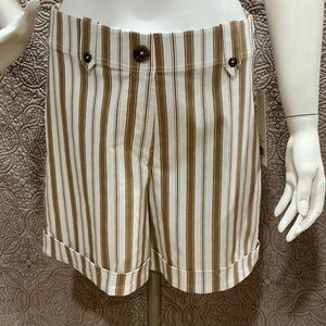 Chic Striped Women's Shorts in Tan and White